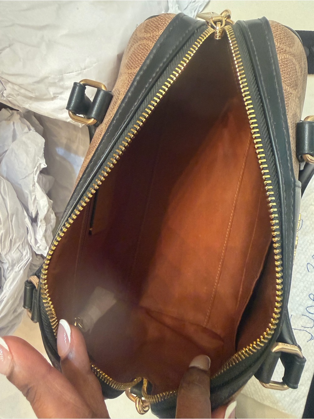 Coach Brown Signature Rowan with Black Center Stripe - Picture 5 of 6